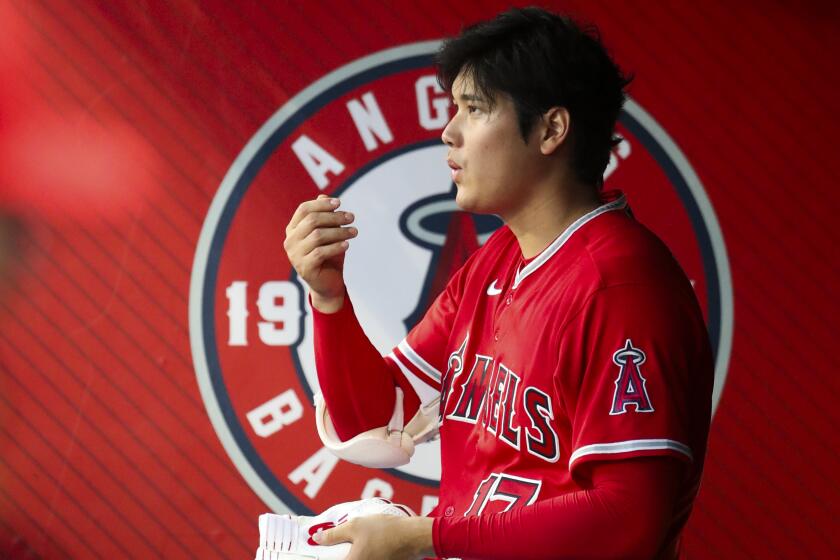  Angeles designated hitter Shohei Ohtani during a game with the Yankees on July 18, 2023.