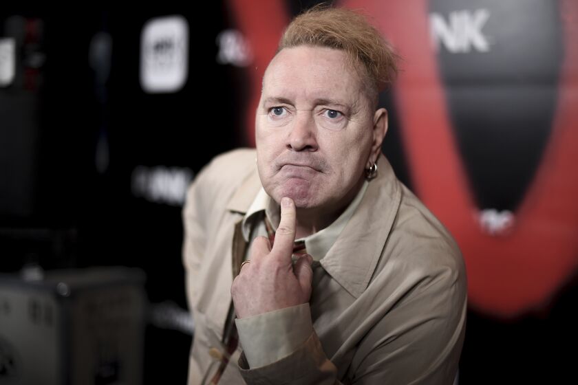 FILE - John Lydon attends the LA premiere of "Punk" at SIR in Los Angeles, Monday, March 4, 2019. Punk icon John Lydon has failed in his attempt to become Ireland’s entry for the pop music competition the Eurovision Song Contest. (Richard Shotwell/Invision/AP, File)