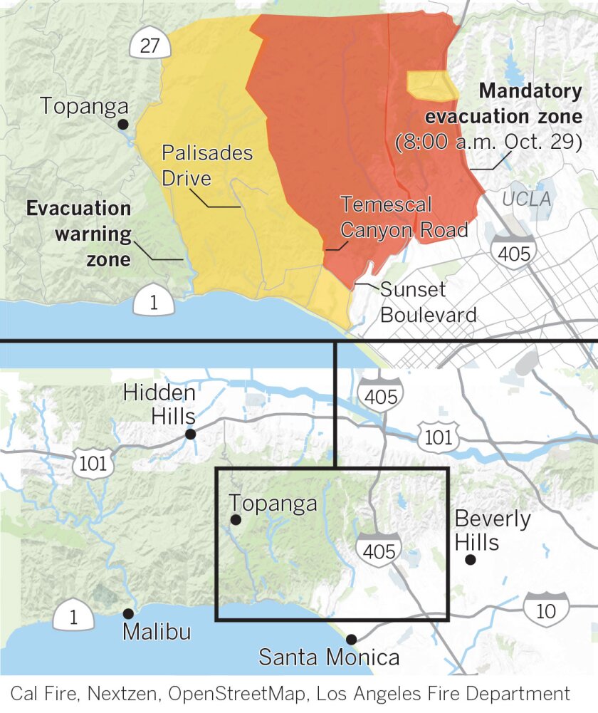 los angeles wildfire map Getty Fire Extreme Warning Issued Ahead Of Strong Santa Ana