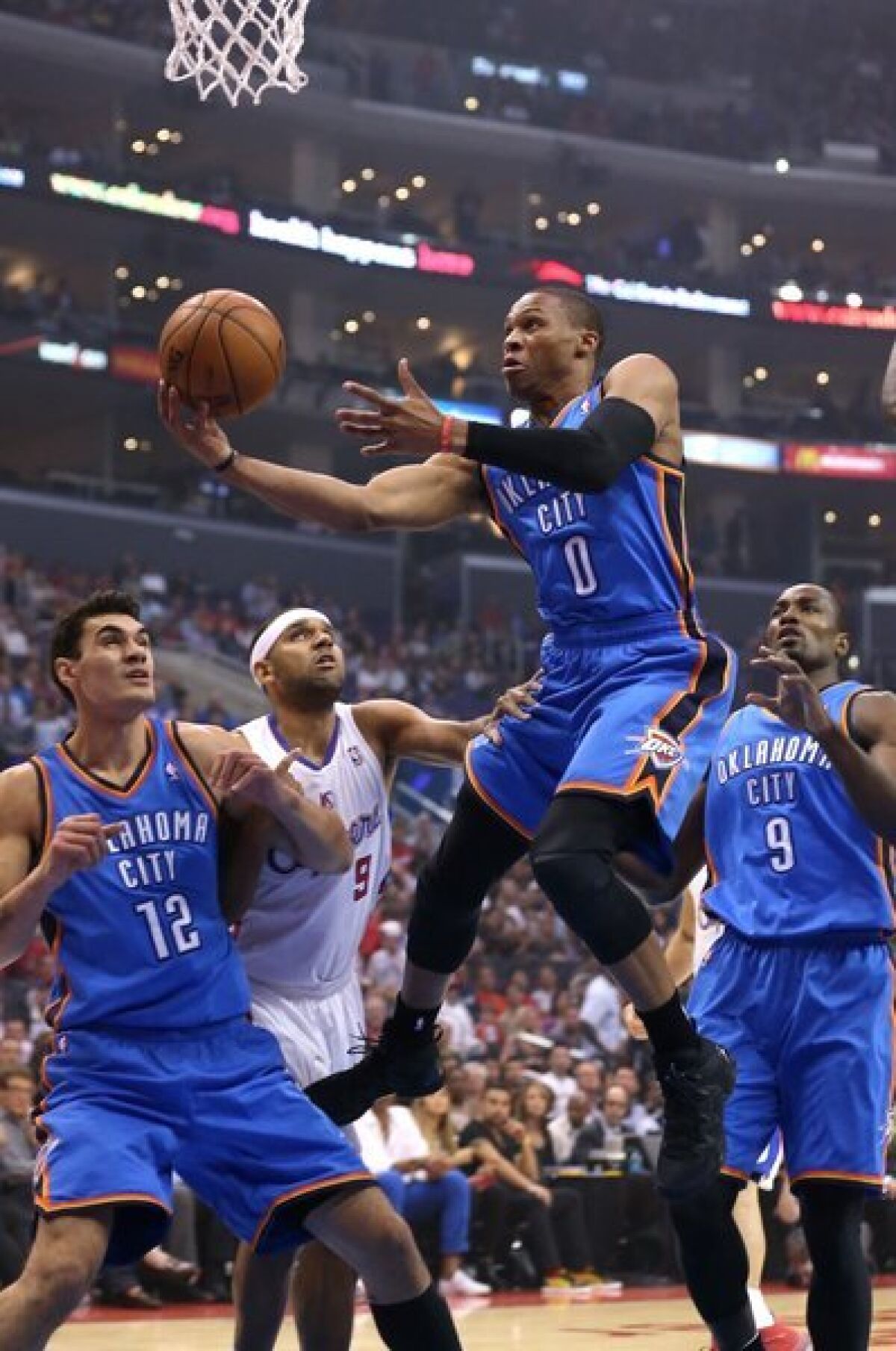 Russell Westbrook goes for a layup against the Clippers at Staples Center.