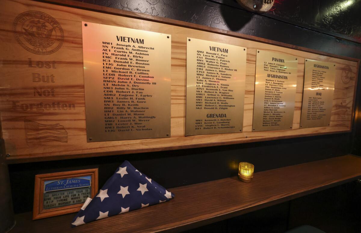 A memorial to fallen military personnel at the Salty Frog.