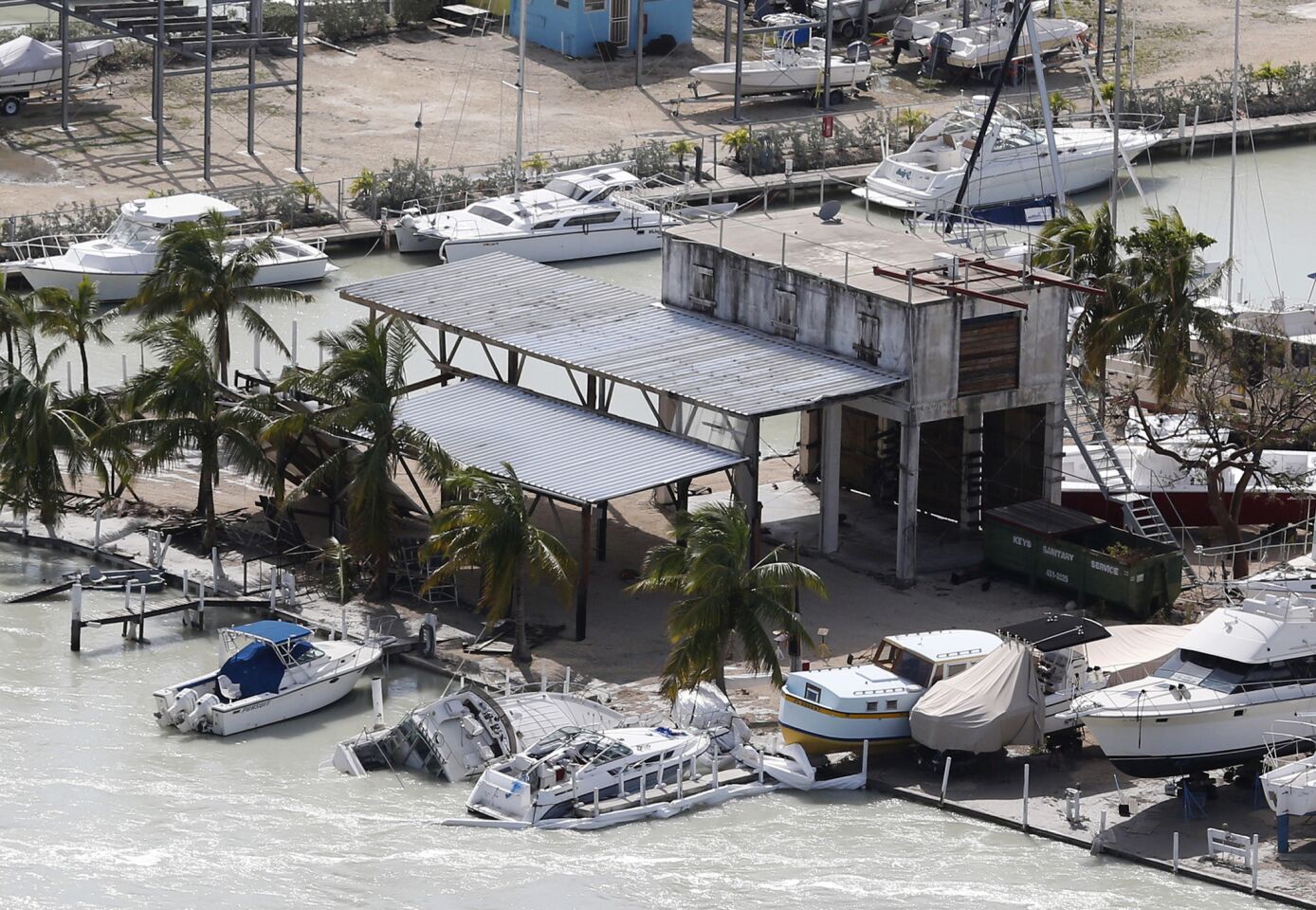 Floodwaters surround a marina in Key Largo on Monday following Hurricane Irma.