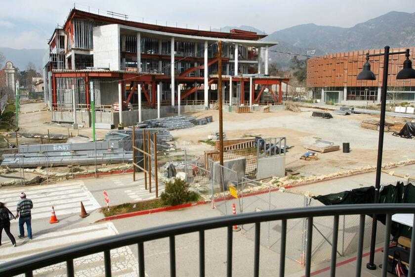 Melcon, Mel  B581841429Z.1 SYLMAR, CAJANUARY 20, 2012: Overall, shows the Media Arts Building, left, still under construction and the completed Culinary Arts Institute, far right, on the campus of Los Angeles Mission College in Sylmar on January 20, 2012. (Mel Melcon/Los Angeles Times)