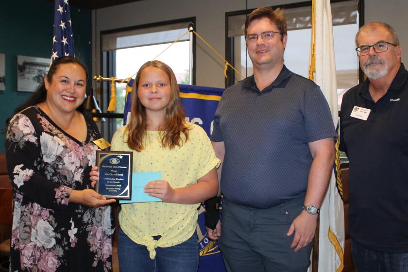 Iria Carmichael, an eighth-grader at Mountain Valley Academy, was recognized as Kiwanis Outstanding Student of the Month.