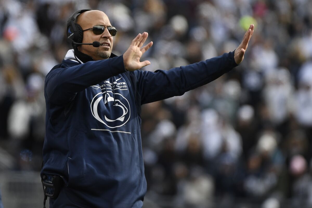 Penn State coach James Franklin gestures during a win over Rutgers on Saturday.