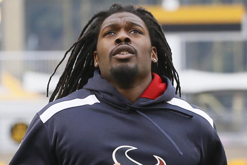 Houston Texans linebacker Jadeveon Clowney warms up before a game against the Pittsburgh Steelers on Oct. 20.