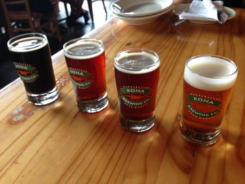 A flight of Kona Brewing beers. Kona is one the biggest prizes in Anheuser-Busch's proposed acquisition of the Craft Brew Alliance.