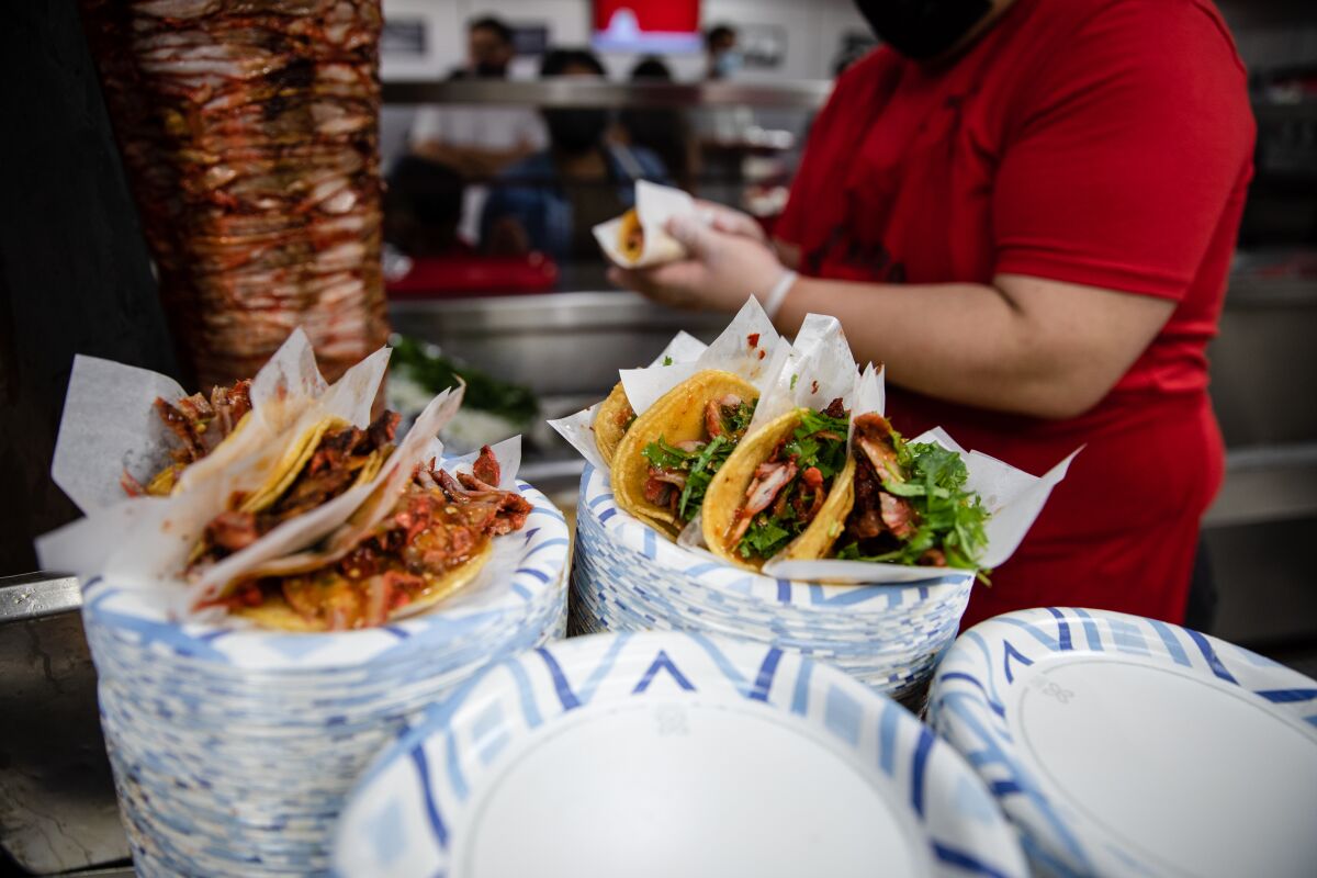 Tacos ready to eat at Tacos El Gordo in Chula Vista on Thursday, June 3.