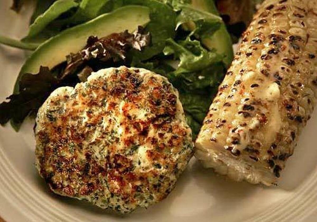 Parsiburger with cilantro, green chiles and ginger, and corn with Kenya masala butter.