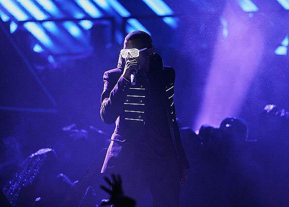 Kanye West performs at the 50th Annual Grammy Awards at Staples Center. West won four Grammys, including best rap album and song, but again was shut out in the album of the year category.