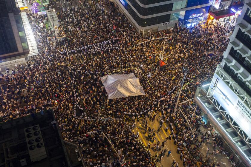An aerial view of violent scenes in Mong Kok, Hong Kong, on Day 6 of the mass civil disobedience campaign Occupy Central.