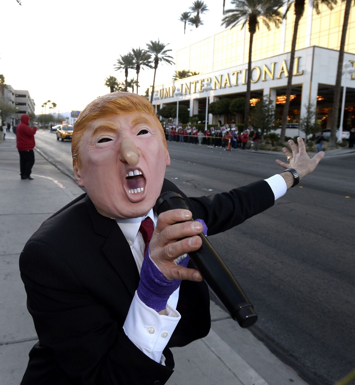 A union member protests outside Donald Trump's hotel in Las Vegas. (Mike Nelson / European Pressphoto Agency)
