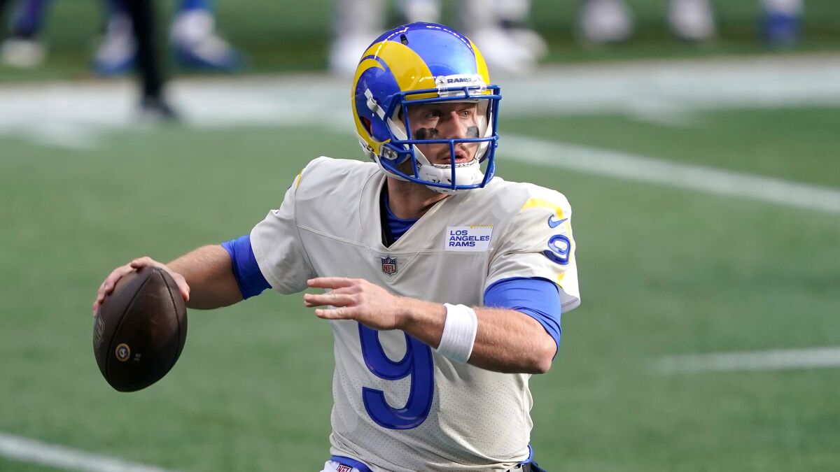 Rams quarterback John Wolford plays against the Seattle Seahawks.