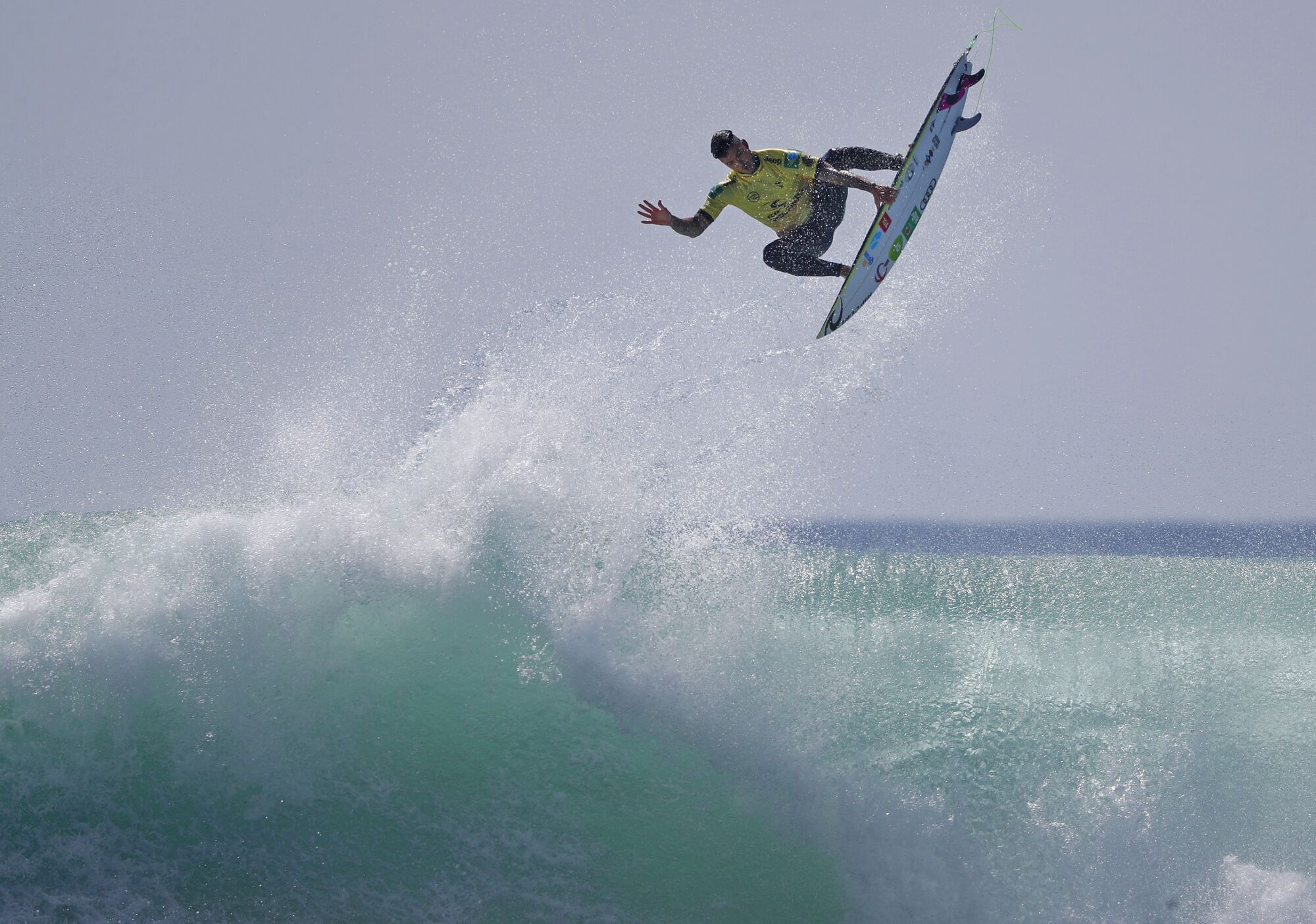 Gabriel Medina of Brazil does an aerial on his way to becoming the world champion at the World Surf League Finals.