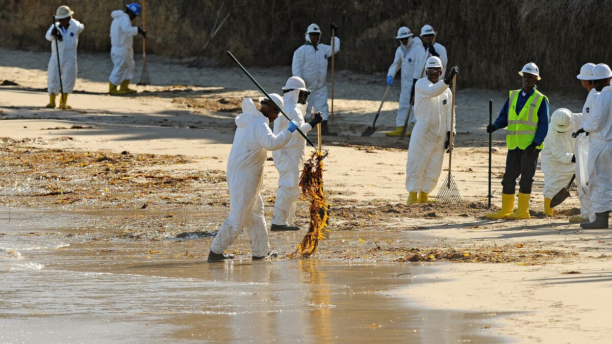 Oil spill cleanup at Refugio State Beach.