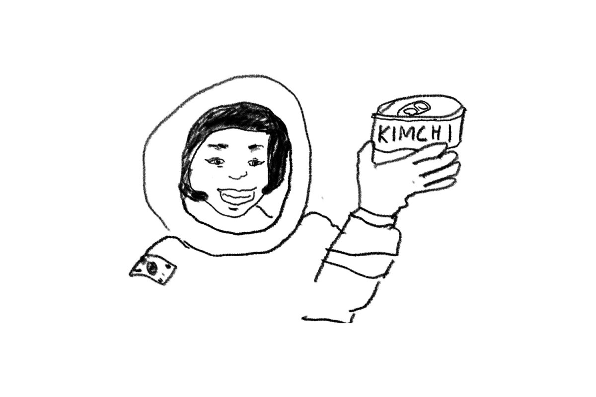 Illustration of Korean astronaut Yi So-yeon with space kimchi