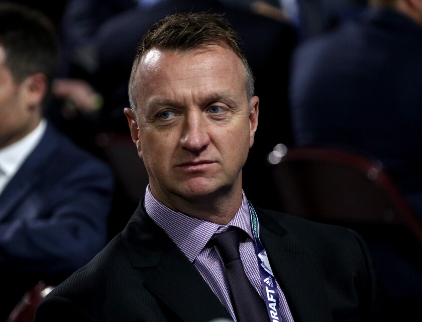 Kings general manager Rob Blake attends the NHL draft.