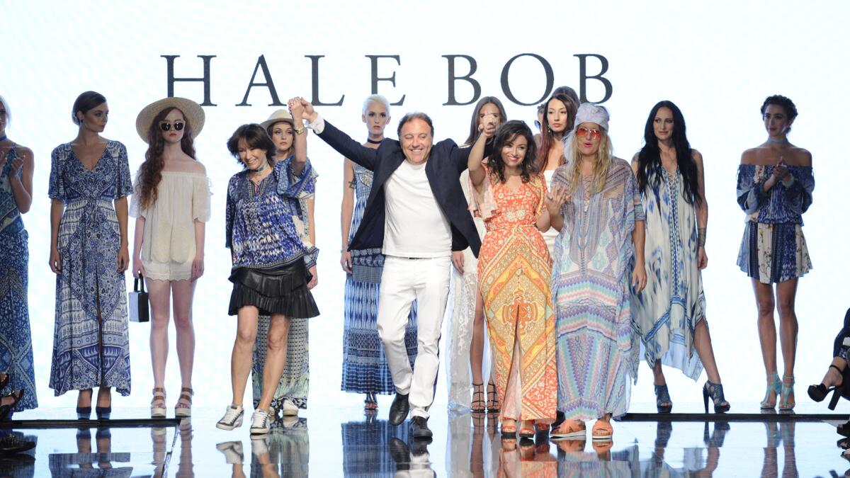 Hale Bob's creator Daniel Bohbot, center, at the runway finale of the brand's cruise/spring 2017 runway show presented on Oct. 10 at Art Hearts Fashion Week Los Angeles at the Beverly Hilton in Beverly Hills.