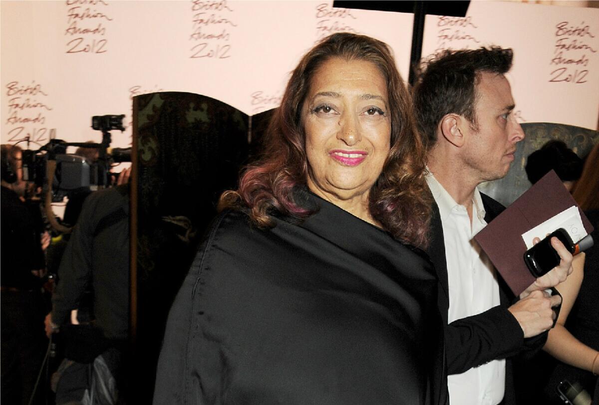 Architect Zaha Hadid at a reception for the British Fashion Awards 2012 in London. She has filed suit against the New York Review of Books.