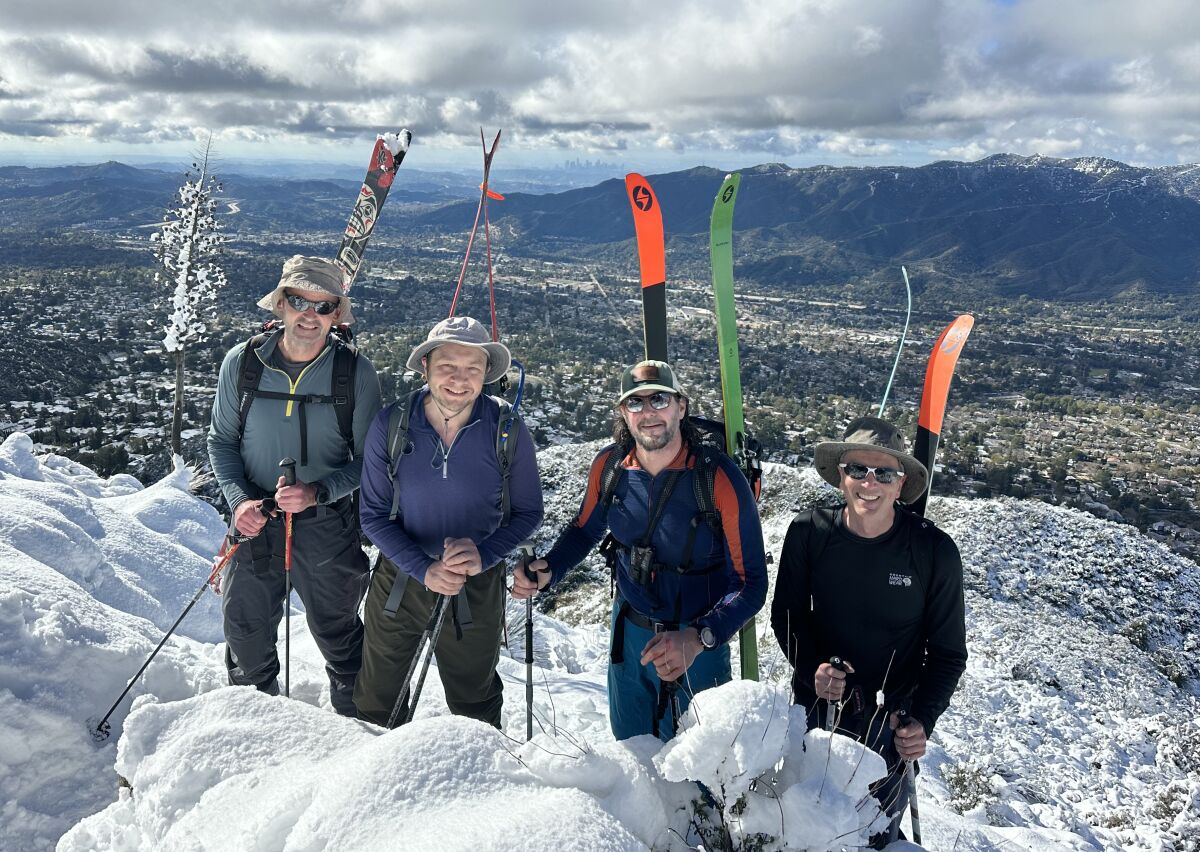 Backcountry skiers (from left) to Al Preston, Matt Dixon, Matthew Testa and Andy Lewicky pose on Mt. Lukens.