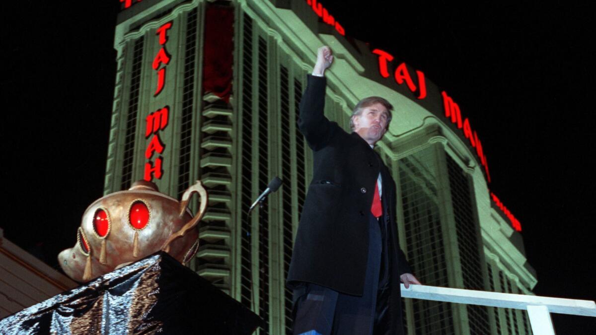 Donald Trump after opening the Trump Taj Mahal Casino Resort in a show of fireworks and laser lights in Atlantic City, N.J., on April 5, 1990.