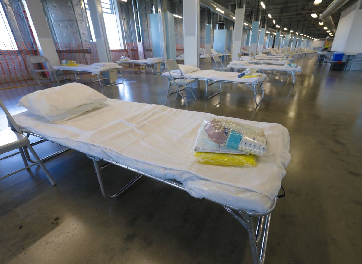 The federal medical station setup with 202-beds was created on two vacant floors at Palomar Medical Center in April 2020. 