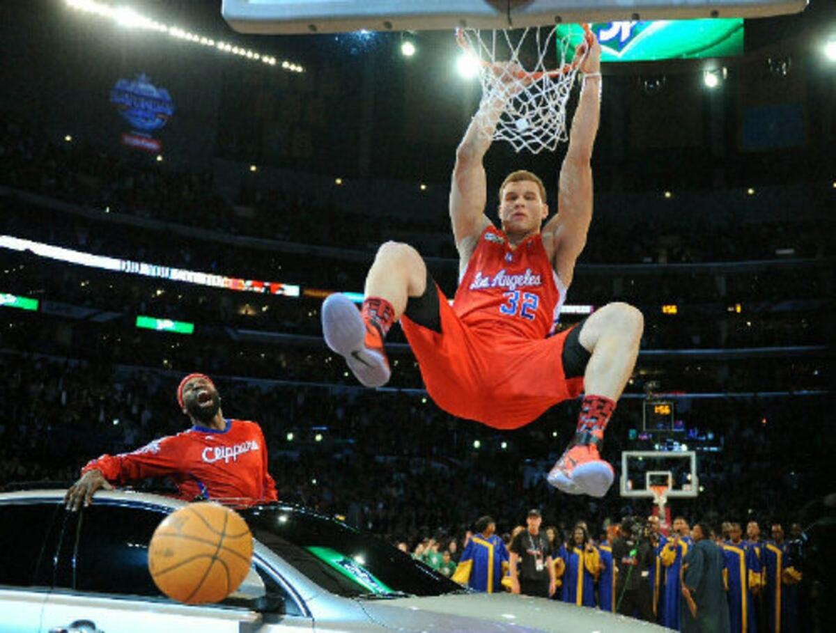Clippers' Blake Griffin dunks over a car in 2011 -- and demonstrates how over-the-top the NBA's All-Star dunk contest has become.