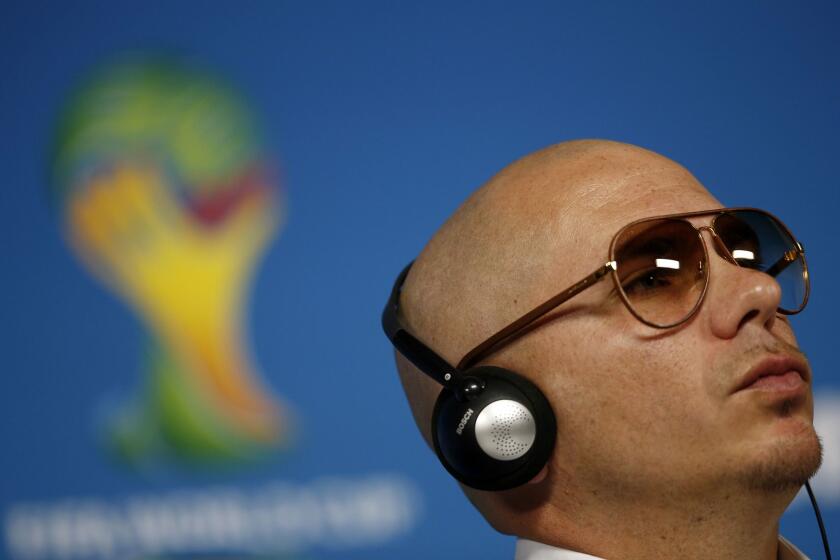 American rapper Pitbull during a press conference in Sao Paulo, Brazil, on Wednesday, the eve of the opening match of the 2014 FIFA World Cup in Brazil.