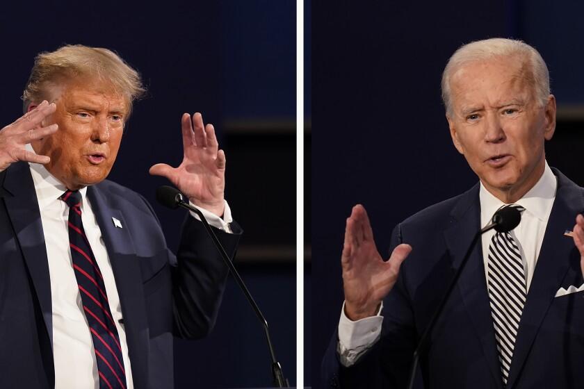 U.S. President Donald Trump and Democratic presidential nominee Joe Biden participate in the first presidential debate