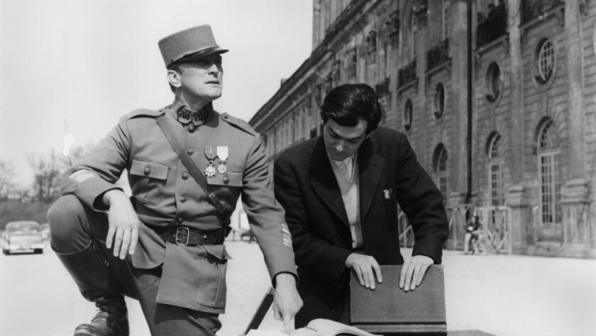 Kirk Douglas, left, and director Stanley Kubrick on the set of ‘Paths of Glory’ in 1957
