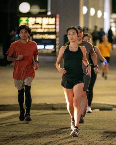 People enjoy an evening run in Los Angeles.