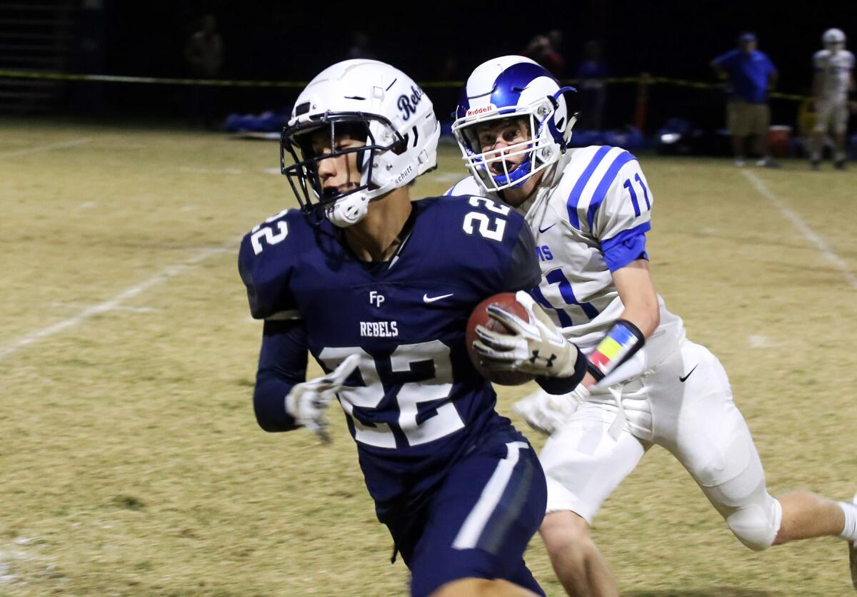 Flintridge Prep's Zach Kim makes a catch for a touchdown during Friday's CIF Southern Section Division I eight-man quarterfinal playoff against Cate.