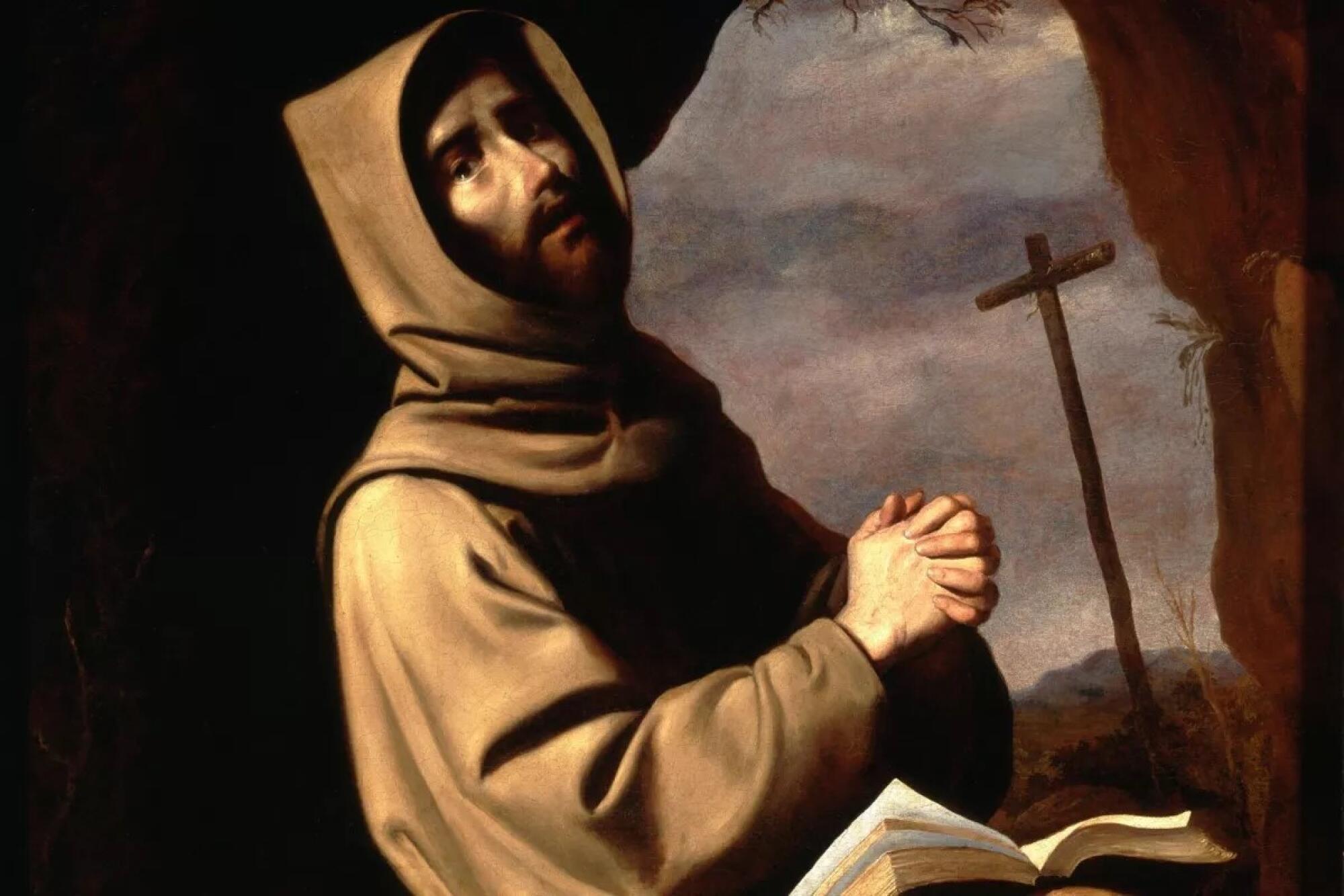 San Francisco en oración en una gruta, (detalle) ca. 1655, por Francisco de Zurbarán.