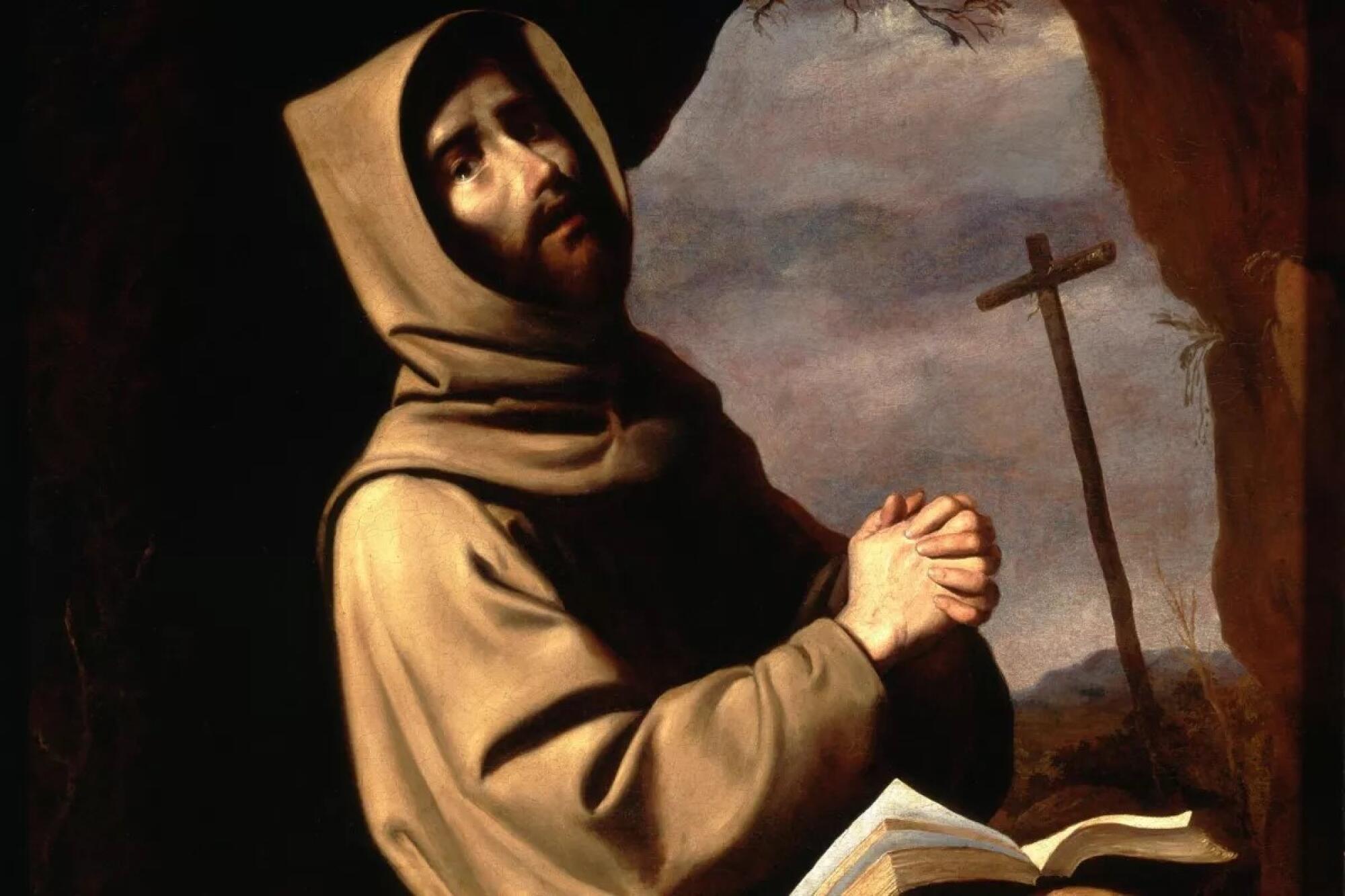 San Francisco en oración en una gruta, (detalle) ca. 1655, por Francisco de Zurbarán. 