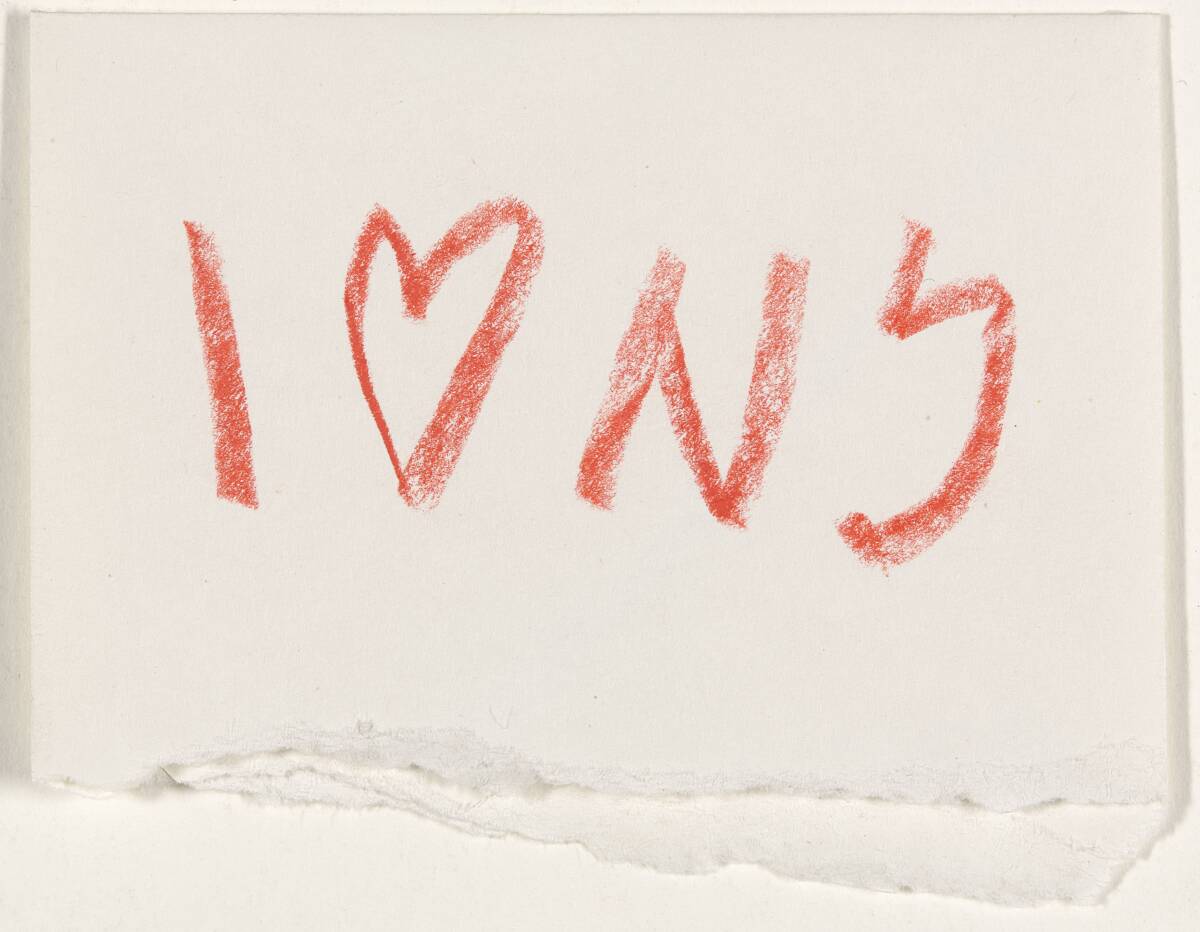 Milton Glaser's original concept sketch for the "I [Heart] New York" logo on a torn envelope.