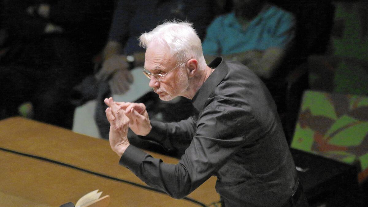 John Adams conducting the L.A. Phil New Music Group in Dylan Mattingly's "Seasickness and Being (in Love)" at Walt Disney Concert Hall on Tuesday.