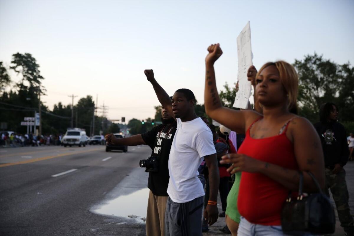 An Aug. 11 protest in Ferguson, Mo., over the fatal shooting of Michael Brown.