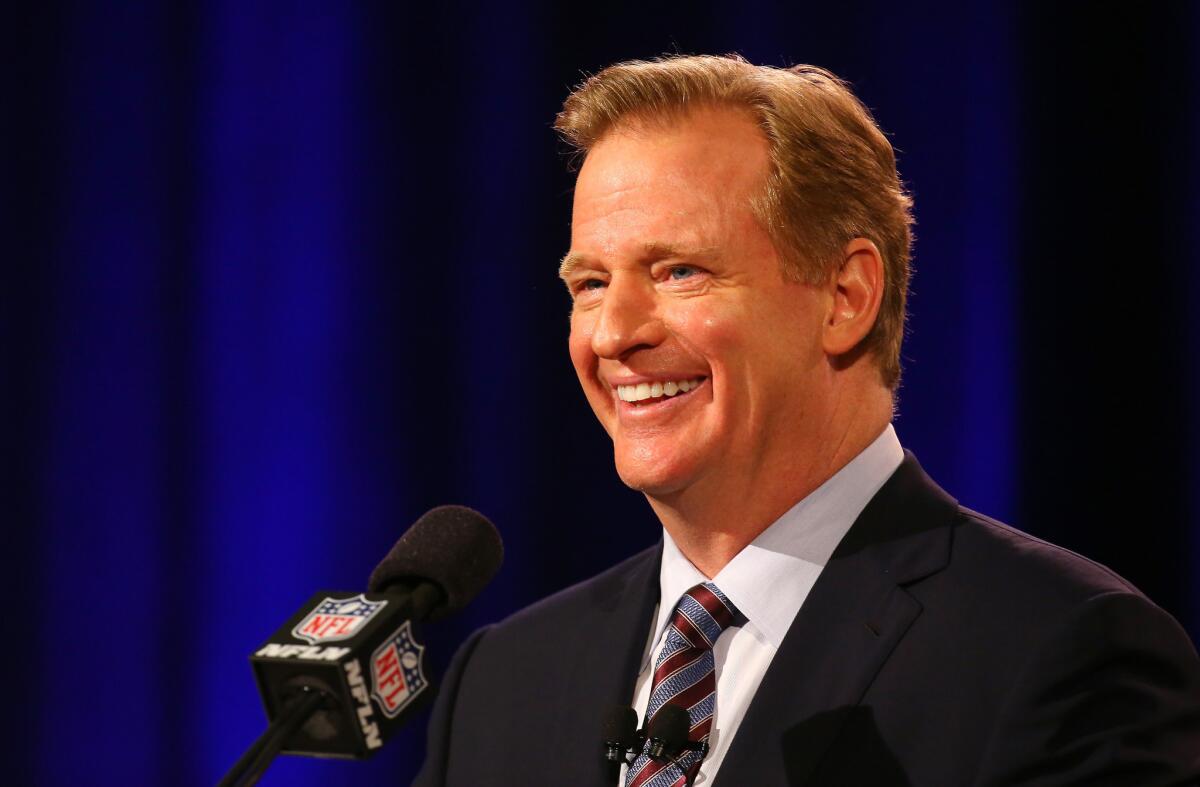 NFL Commissioner Roger Goodell speaks during a press conference leading up to Super Bowl XLIX in Phoenix.