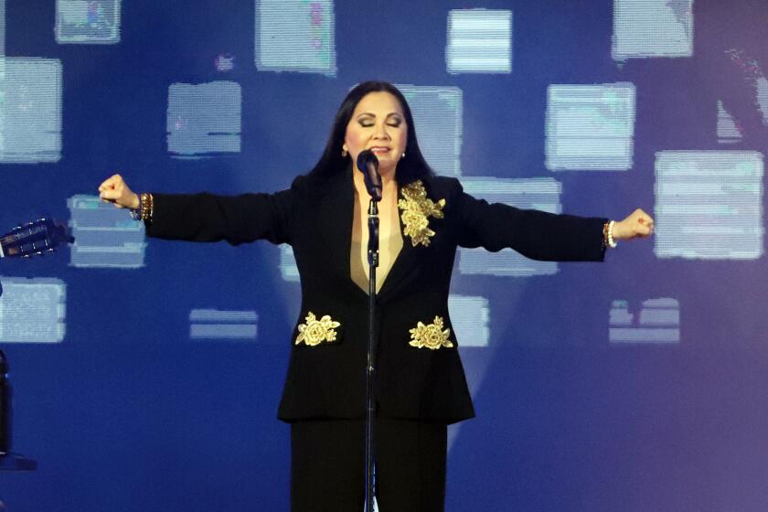 Mexican singer and songwriter Ana Gabriel performs during the Por Amor A Ustedes concert at the Toyota Arena in Ontario on Thursday, March 2, 2023. (Photo by James Carbone)