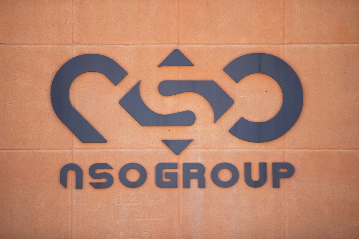 The NSO Group's logo seen outside the company's offices in Israel.
