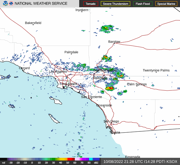 Thunderstorms are tracking across inland San Diego County