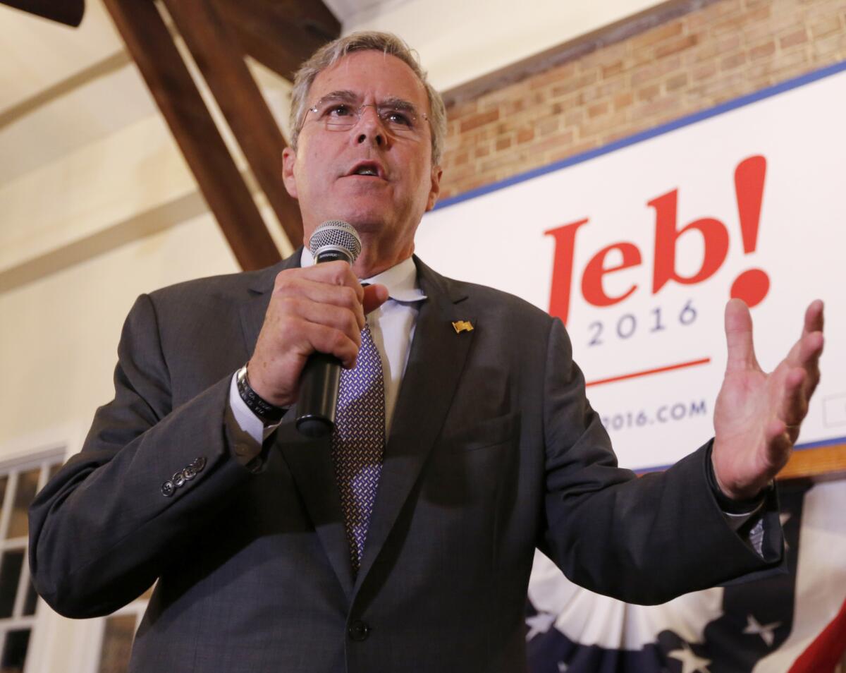 Republican presidential candidate former Florida Gov. Jeb Bush speaks to local South Carolina republicans during the East Cooper Republican Women's Club Annual Shrimp Dinner at Alhambra Hall in Mt. Pleasant, S.C., Thursday, Sept. 24, 2015. (AP Photo/Mic Smith)