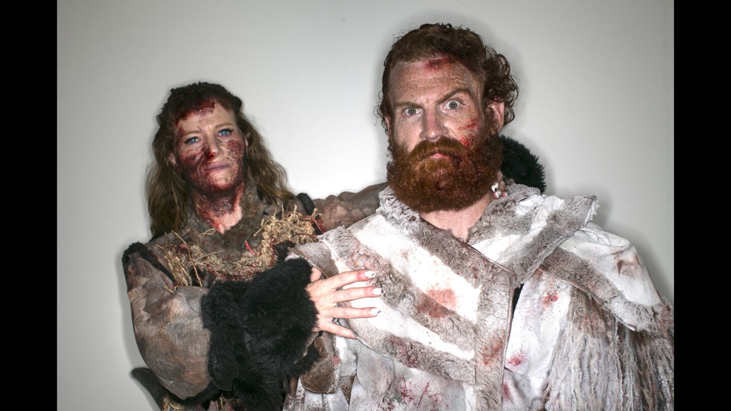 "Game of Thrones" cosplayers Amy Stone as Karsi and Christopher Kay as Tormund at Comic-Con 2016.