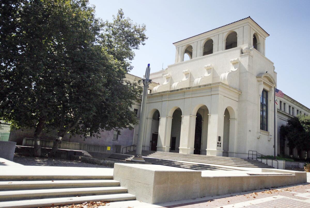 The Pasadena Police Department on Garfield Avenue and Walnut Street in 2011. Authorities say a Pasadena police officer is charged with insurance fraud for allegedly participating in an Ice Bucket Challenge even though she was injured.