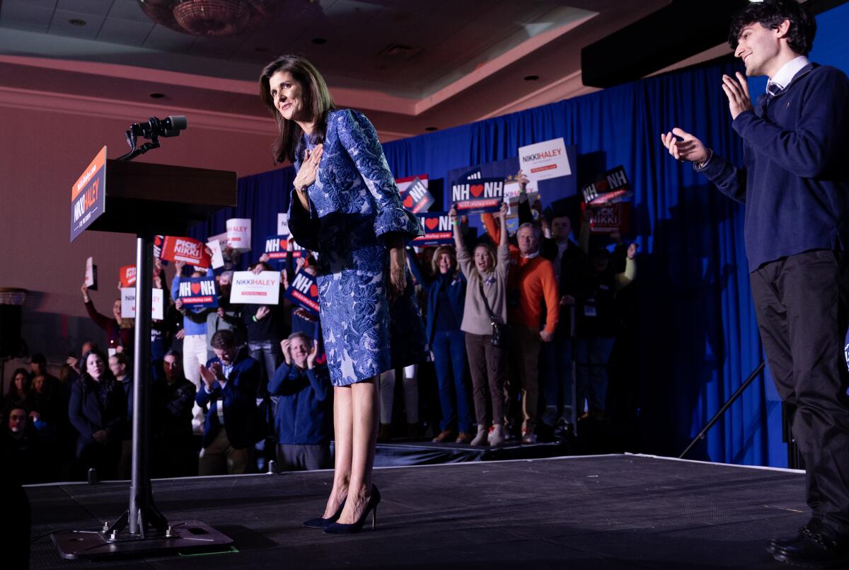 Nikki Haley stands on stage