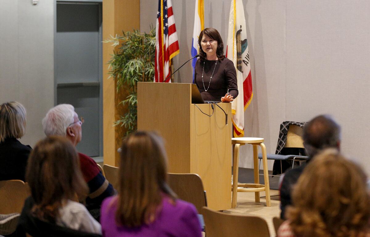 Newport Beach City Manager Grace Leung during a meeting hosted by Speak Up Newport.