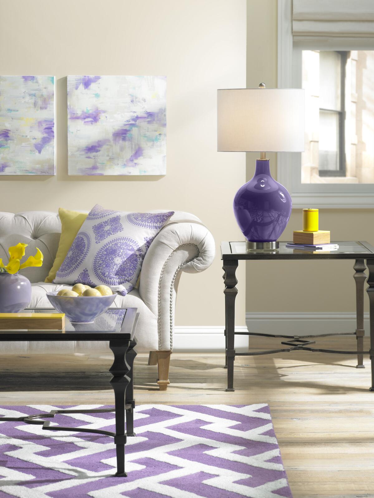 Pantone chose Ultra Violet as 2018's Color of the Year, as shown on these interior decor accessories from Lamps Plus.