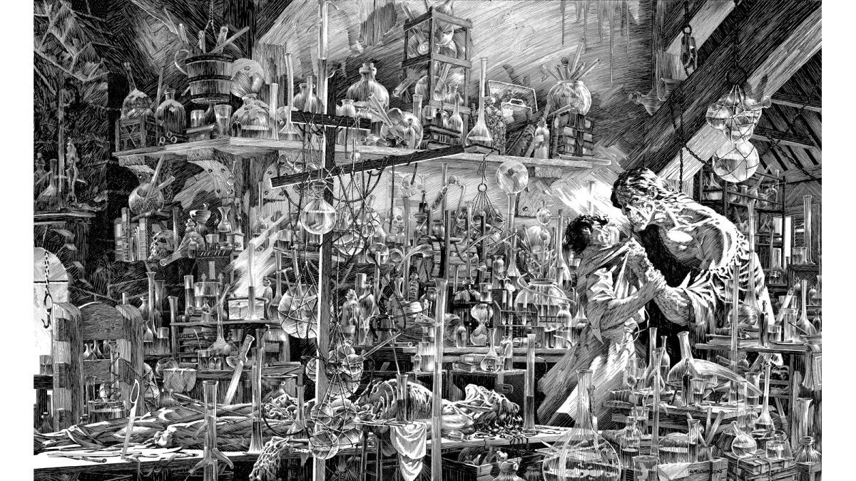 Inside Frankenstein's laboratory. An example of one of Bernie Wrightson's intricate works from the Mary Wollstonecraft Shelley's "Frankenstein." (Bernie Wrightson/Dark Horse Books)