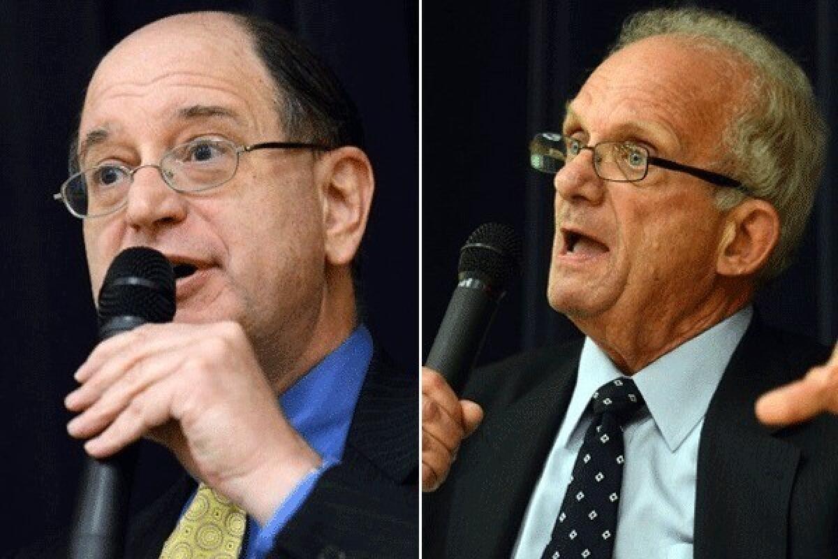 Brad Sherman, left, participated in a debate with Howard Berman at the ONEgeneration Senior Center in Reseda.