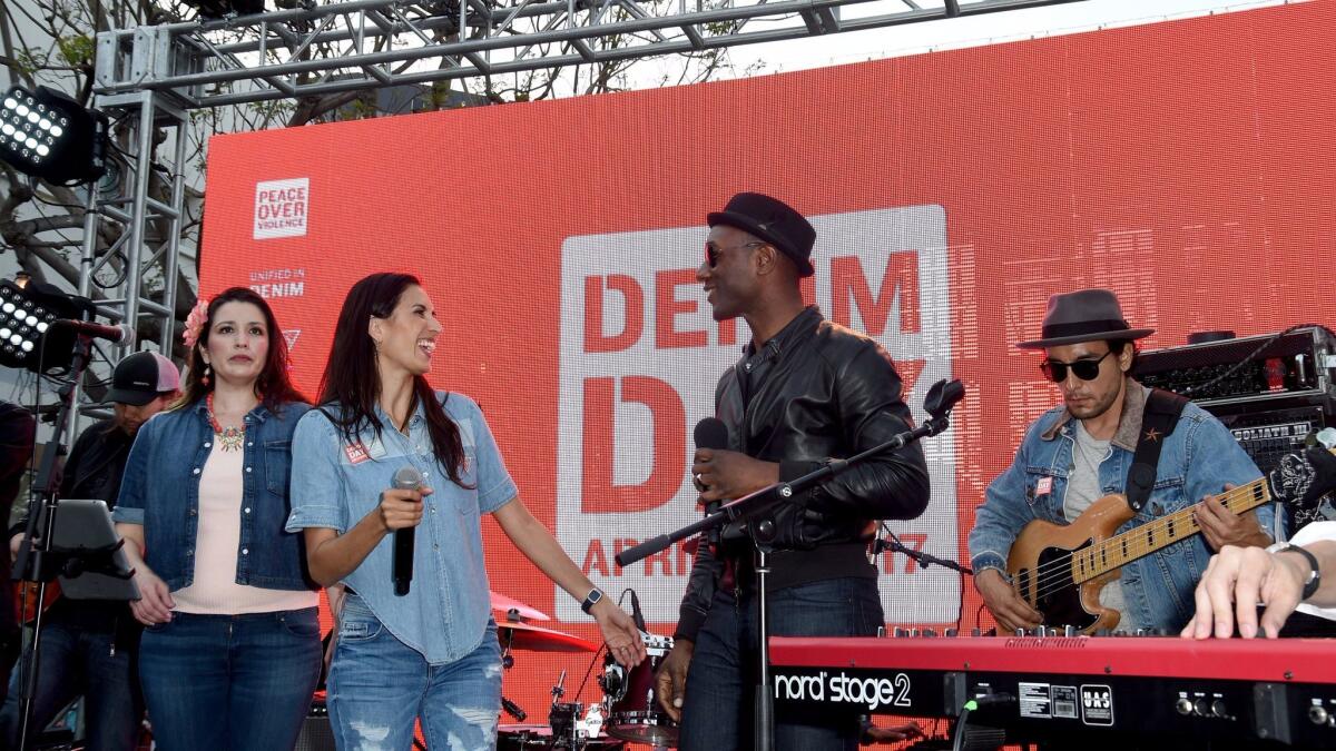 Maya Jupiter and Aloe Blacc perform at Denim Day concert from the Guess Foundation and Peace Over Violence.